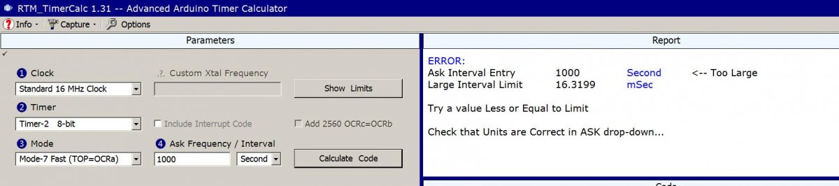 Image shows RTM_TimerCalc Error Message display