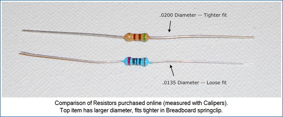 Image shows lead diameter differences between two similar resistors...