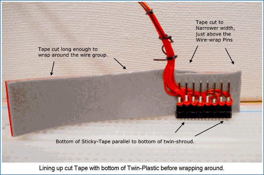Image shows wired header being wrapped in sticky foam tape.