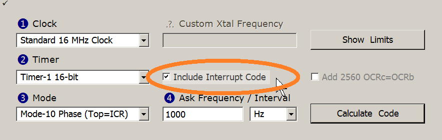 Image shows Check box to enable Interrupt code generation.